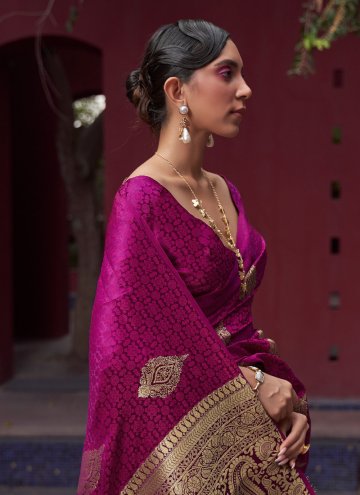 Purple color Woven Satin Silk Trendy Saree
