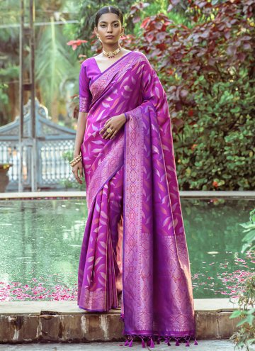 Purple color Woven Silk Designer Saree