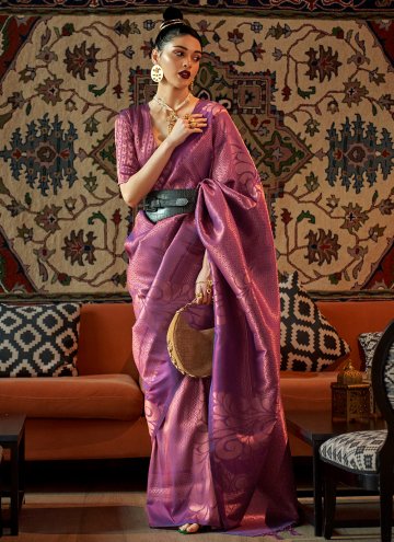 Purple color Woven Silk Traditional Saree
