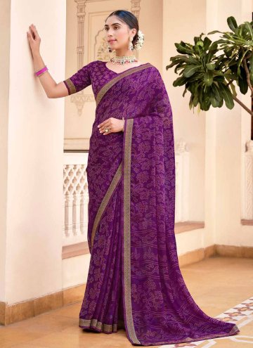 Purple Contemporary Saree in Chiffon with Printed