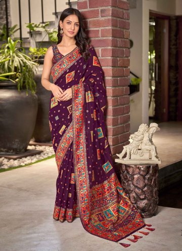 Purple Contemporary Saree in Cotton Silk with Woven