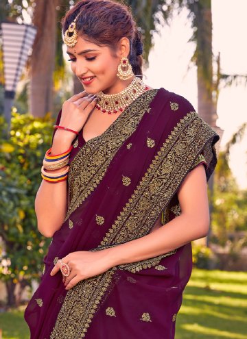Purple Contemporary Saree in Georgette with Embroidered