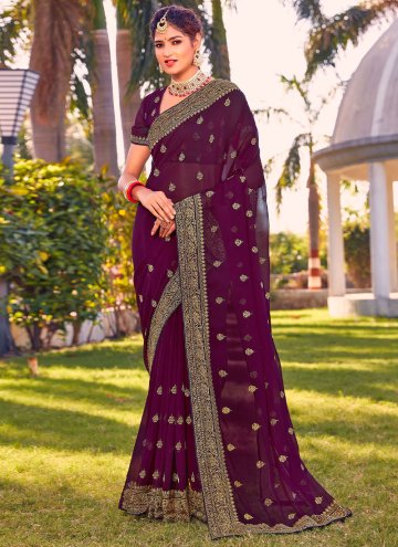 Purple Contemporary Saree in Georgette with Embroidered