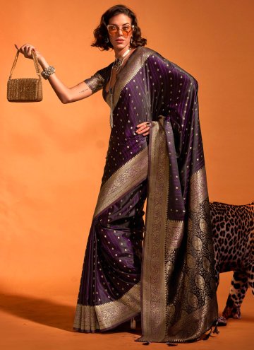 Purple Contemporary Saree in Handloom Silk with Wo