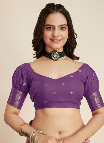 Purple Contemporary Saree in Kanjivaram Silk with Woven