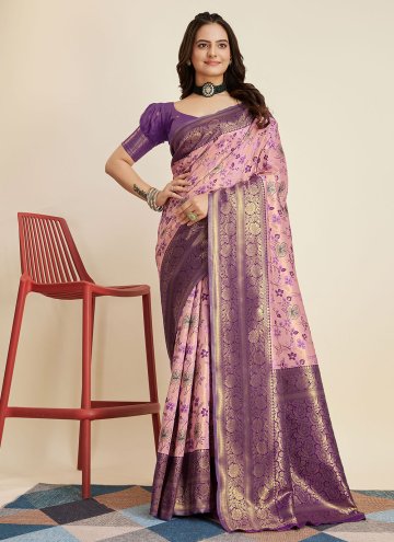 Purple Contemporary Saree in Kanjivaram Silk with 