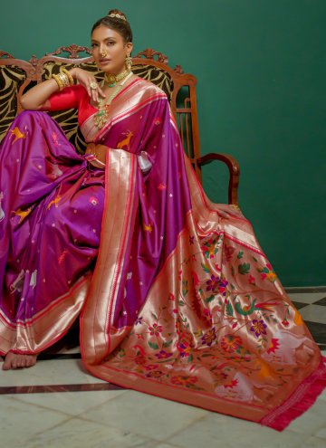 Purple Contemporary Saree in Silk with Woven