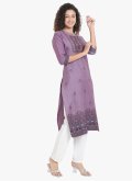 Purple Cotton  Embroidered Party Wear Kurti for Casual - 3