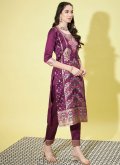 Purple Cotton Silk Jacquard Work Salwar Suit for Ceremonial - 3