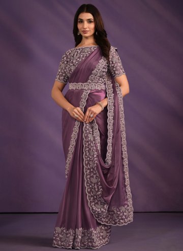 Purple Crepe Silk Cord Classic Designer Saree