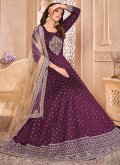 Purple Designer Anarkali Salwar Kameez in Tafeta Silk with Embroidered - 2