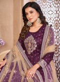 Purple Designer Anarkali Salwar Kameez in Tafeta Silk with Embroidered - 3