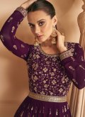 Purple Designer Gown in Georgette with Embroidered - 1