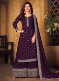 Purple Designer Palazzo Salwar Suit in Faux Georgette with Embroidered - 1