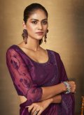 Purple Designer Saree in Satin Silk with Border - 1