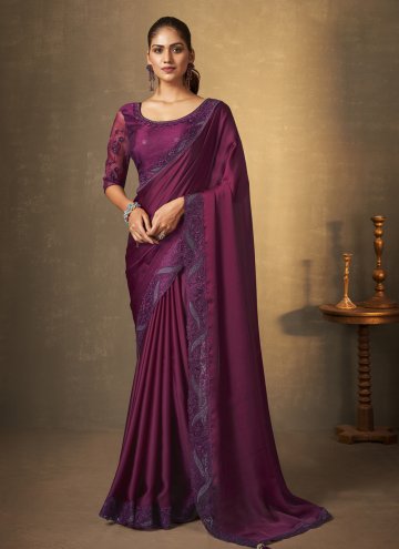 Purple Designer Saree in Satin Silk with Border