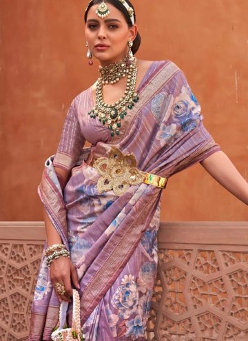 Purple Designer Saree in Silk with Digital Print