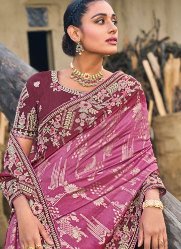 Purple Designer Saree in Silk with Embroidered