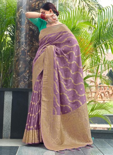 Purple Designer Saree in Silk with Woven