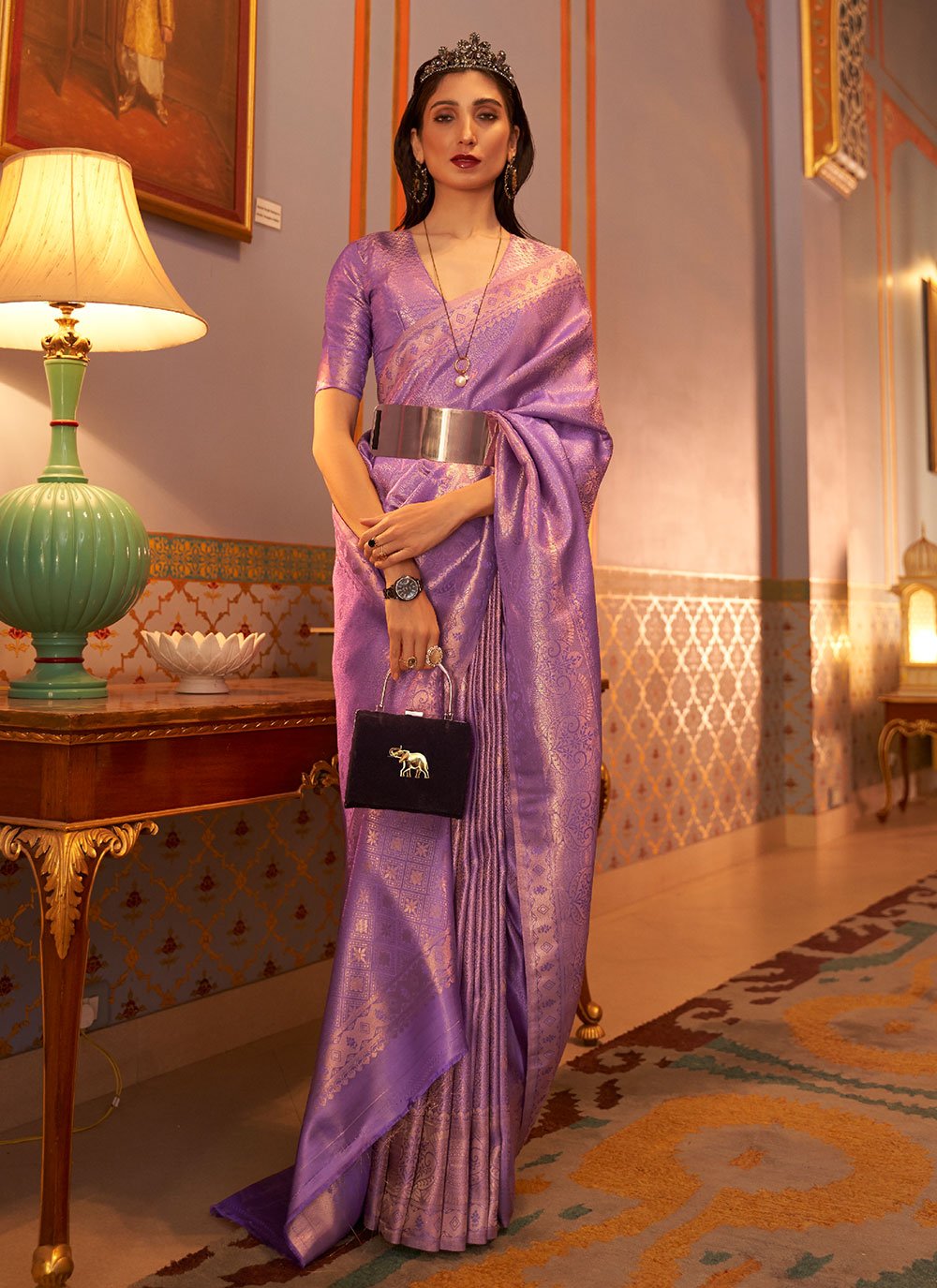 Purple Fancy Fabric Woven Classic Designer Saree for Festival