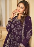 Purple Faux Georgette Embroidered Designer Floor Length Salwar Suit - 1