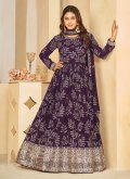 Purple Faux Georgette Embroidered Designer Floor Length Salwar Suit - 2