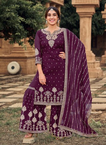 Purple Faux Georgette Embroidered Designer Pakista