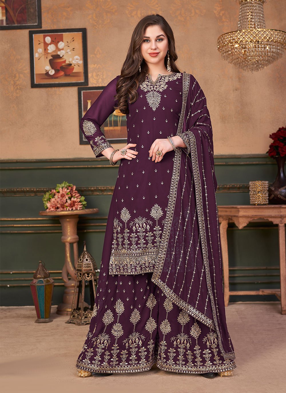 Purple Faux Georgette Embroidered Designer Pakistani Salwar Suit for Festival