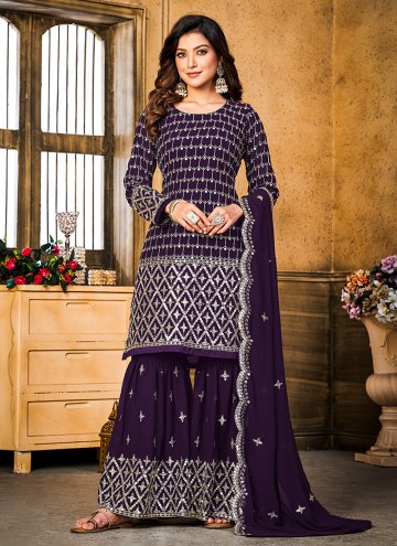Purple Faux Georgette Embroidered Pakistani Suit f