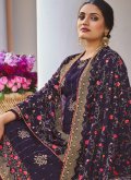 Purple Faux Georgette Embroidered Palazzo Suit - 1