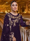 Purple Faux Georgette Embroidered Salwar Suit for Festival - 1