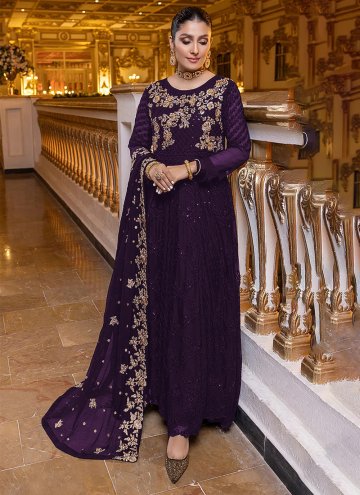 Purple Faux Georgette Embroidered Salwar Suit for 