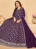 Purple Faux Georgette Embroidered Trendy Salwar Kameez for Ceremonial - 1