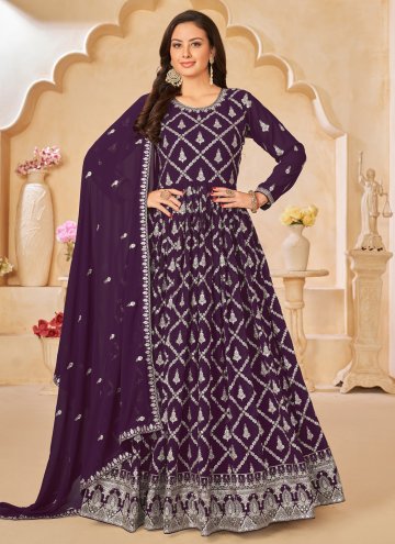 Purple Faux Georgette Embroidered Trendy Salwar Kameez for Ceremonial