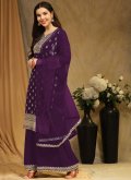 Purple Faux Georgette Embroidered Trendy Salwar Kameez for Ceremonial - 2