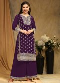Purple Faux Georgette Embroidered Trendy Salwar Kameez for Ceremonial - 3