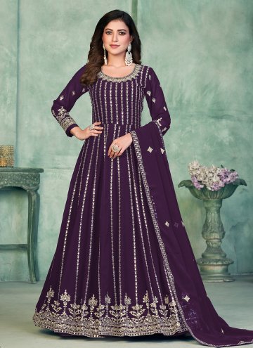 Purple Faux Georgette Embroidered Trendy Salwar Suit