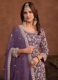 Purple Faux Georgette Embroidered Trendy Salwar Suit for Ceremonial - 1