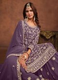 Purple Faux Georgette Embroidered Trendy Salwar Suit for Ceremonial - 2