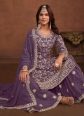 Purple Faux Georgette Embroidered Trendy Salwar Suit for Ceremonial - 3