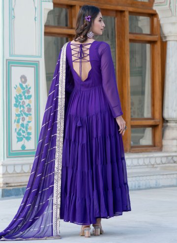 Purple Faux Georgette Plain Work Gown