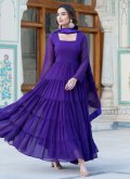 Purple Faux Georgette Plain Work Gown - 2