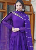 Purple Faux Georgette Plain Work Gown - 3