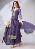 Purple Faux Georgette Sequins Work Designer Salwar Kameez for Ceremonial - 3