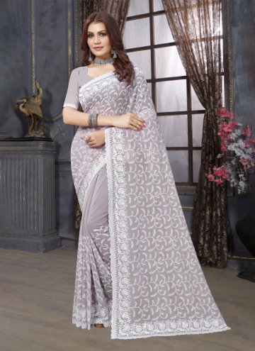 Purple Georgette Embroidered Designer Saree for Party