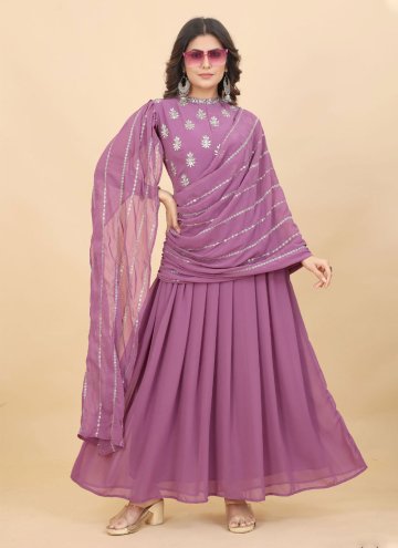 Purple Georgette Embroidered Gown for Engagement