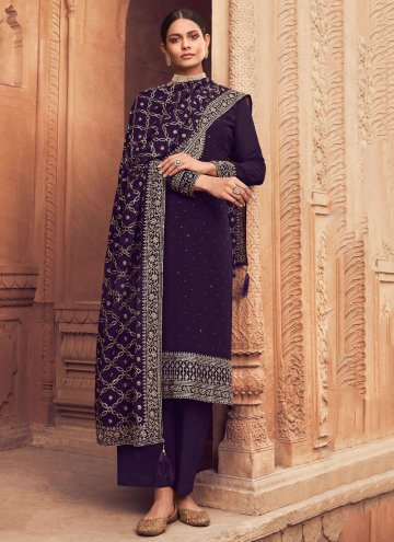 Purple Georgette Embroidered Pakistani Suit for Ceremonial
