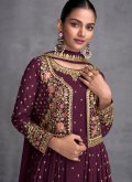 Purple Georgette Embroidered Palazzo Suit for Ceremonial - 1