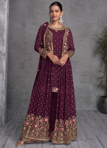 Purple Georgette Embroidered Palazzo Suit for Cere