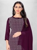Purple Georgette Embroidered Pant Style Suit for Casual - 1